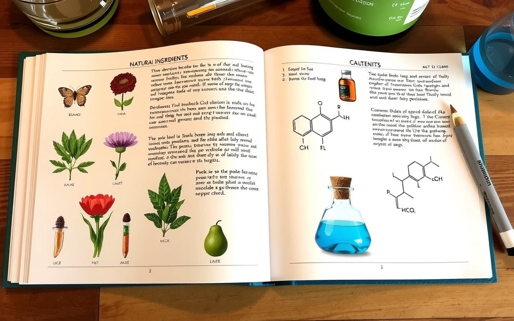 Open science textbook with botanical illustrations and laboratory beakers, representing scientific research.
