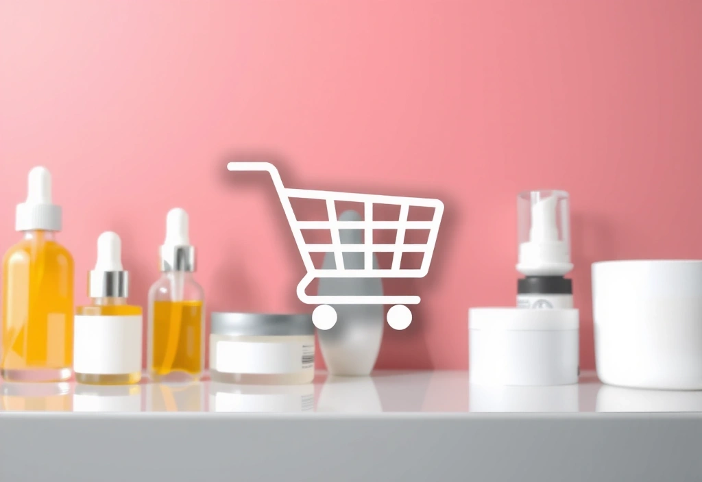 Minimalist shopping cart icon with subtle product outlines