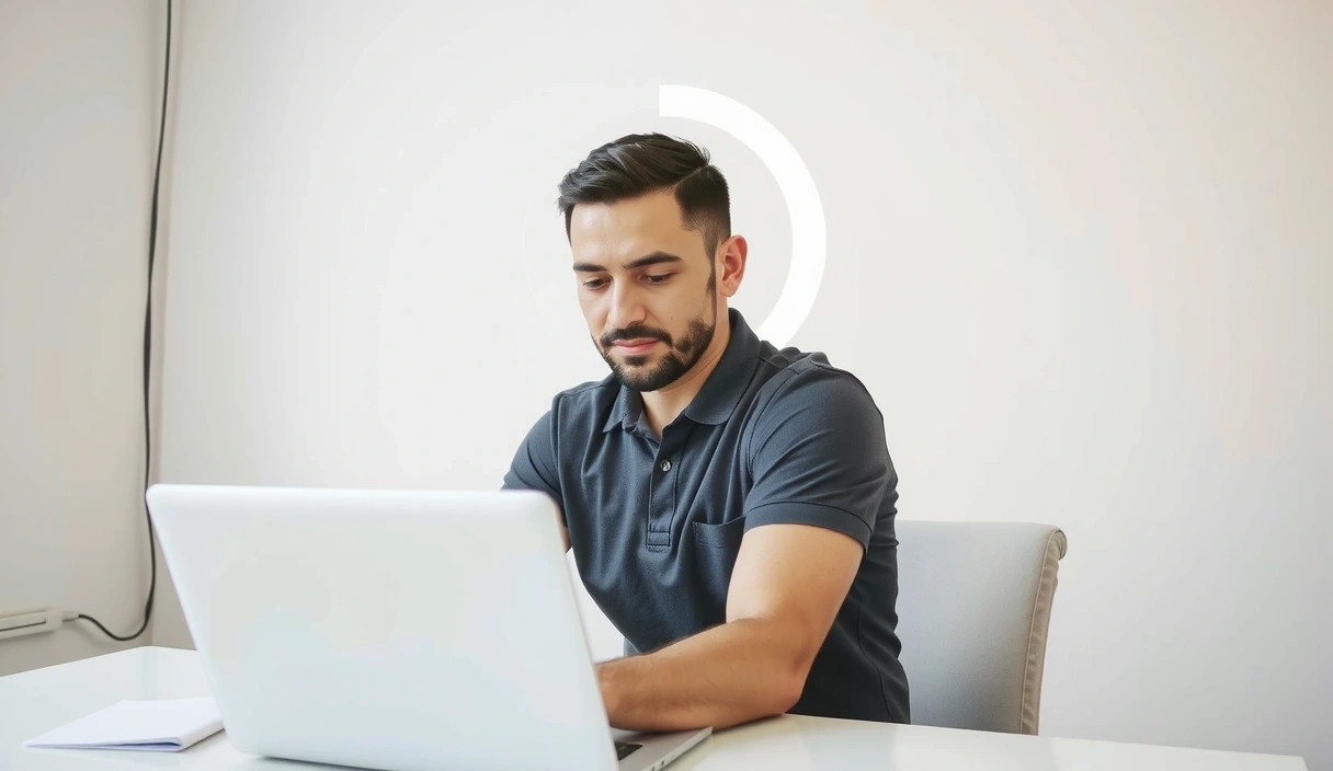 A professional man looking focused and energetic at his desk, with a subtle glow around his head symbolizing improved focus and mental clarity.