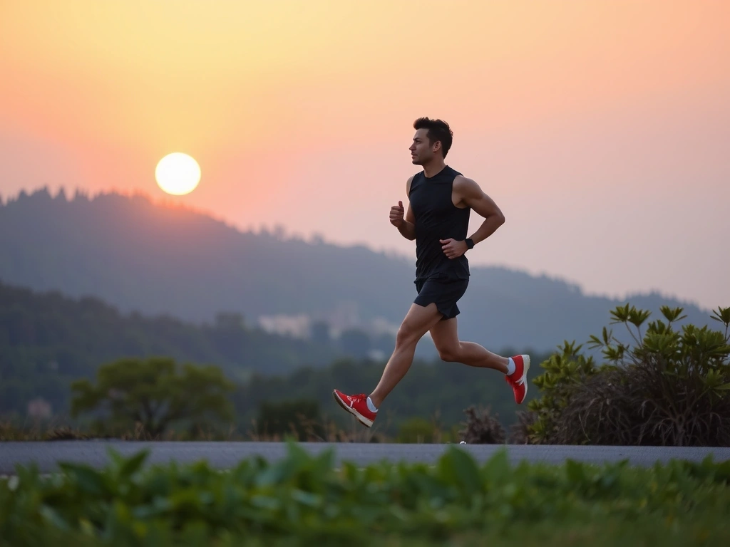 Man jogging at sunrise, symbolizing energy