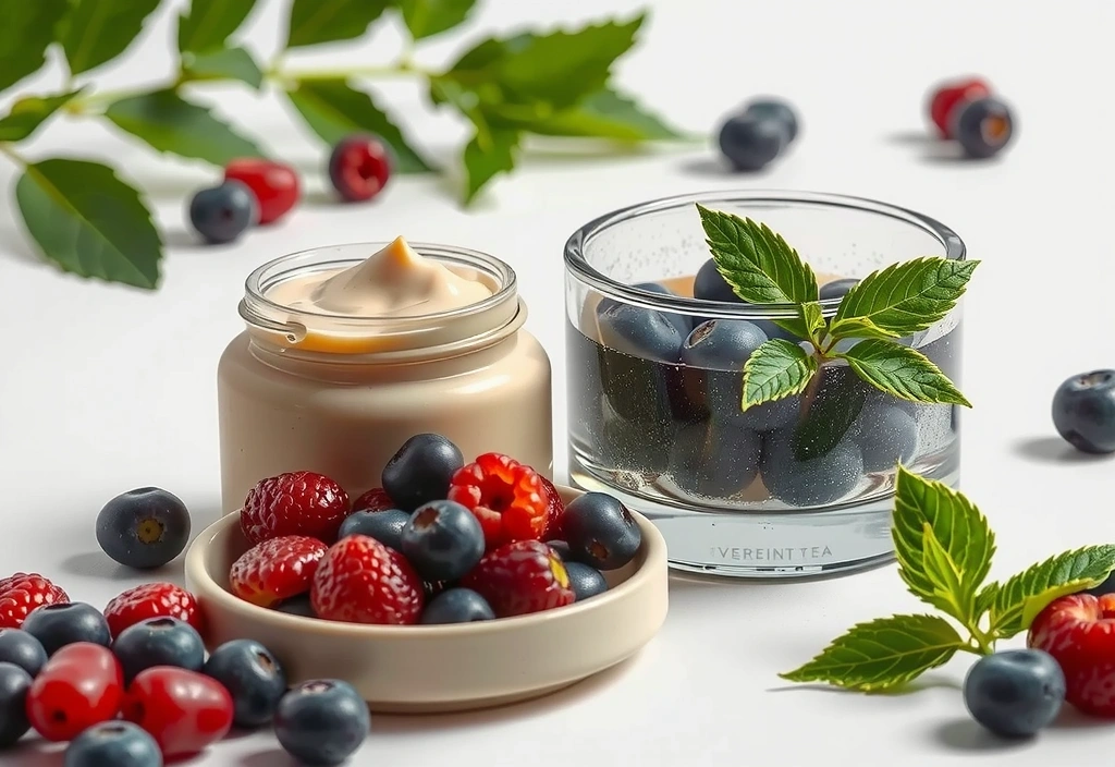 Image of anti-aging ingredients with elegant cream jars